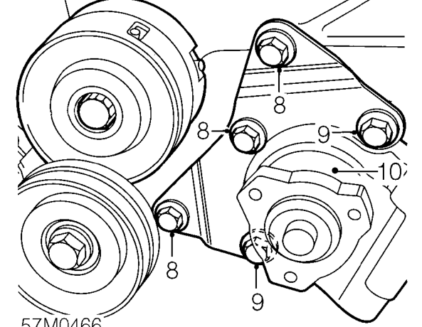 Power steering pump - ’l’ series – Release clip and disconnect power steering pump feed hose from fluid reservoir.