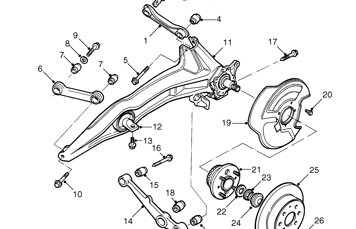 Trailing arm and hub - disc brake