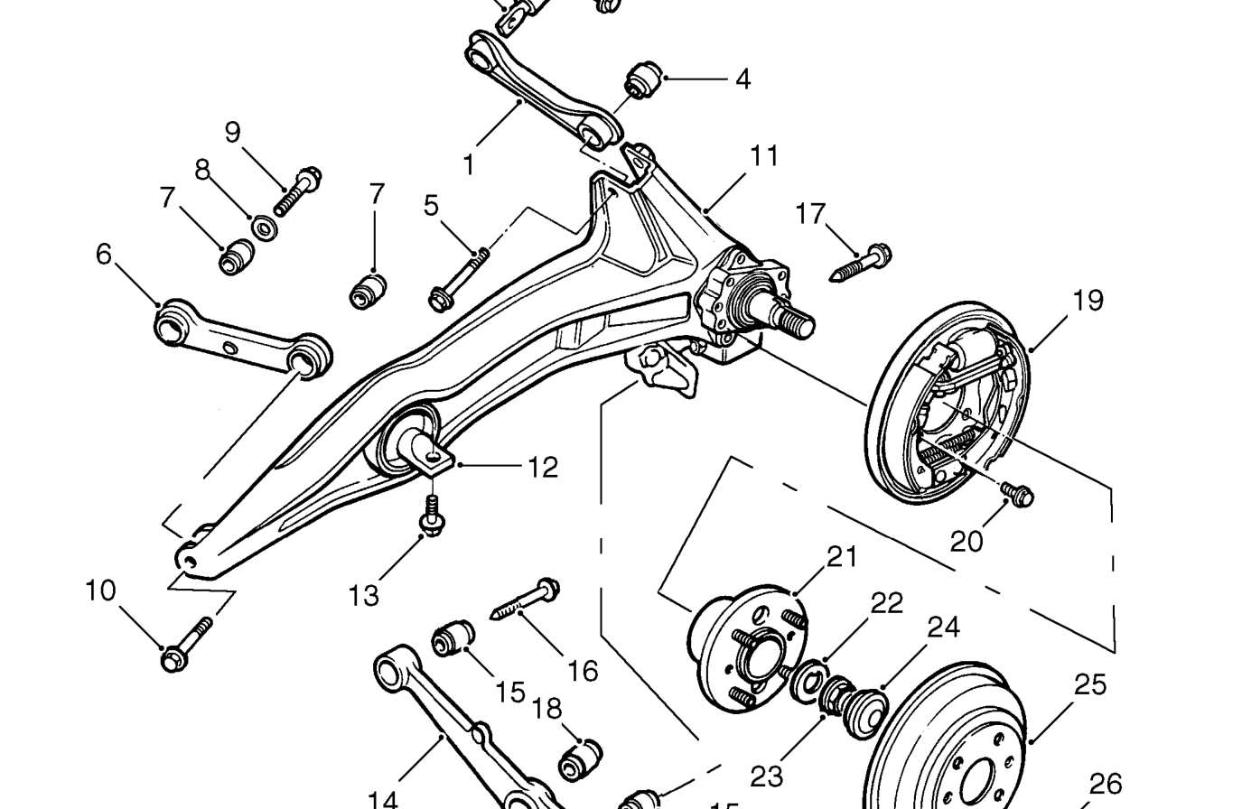 Trailing arm and hub - drum brake