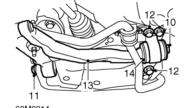 Front lower arm assembly – Remove 2 bolts securing anti-roll bar bracket to front beam.