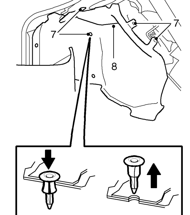 Rear damper – Release 3 finisher retaining clips, disengage from carpet retainer and position finisher a