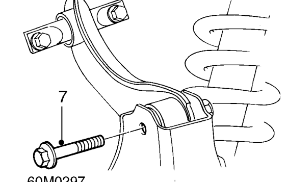 Rear trailing arm and stub axle - drum brake without abs – Loosen bolt securing lower arm to body.