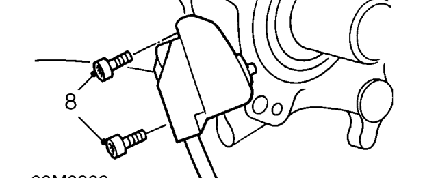 Remove 2 bolts securing ABS sensor shield and remove shield.