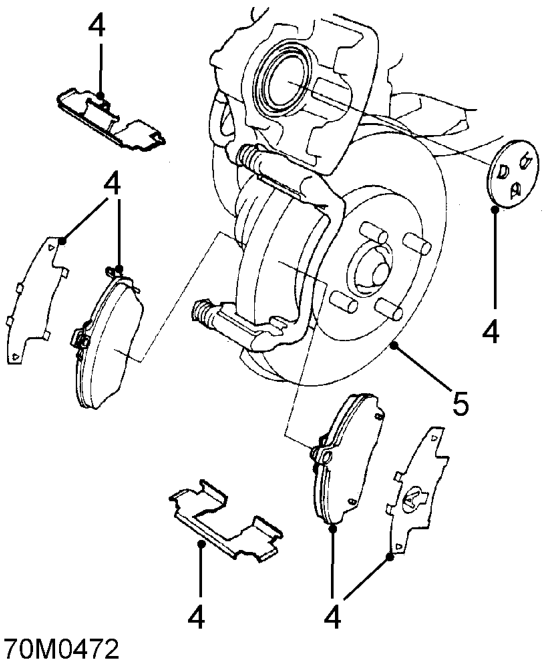 Front brake disc - check – Remove lower guide pin bolt from caliper housing, pivot housing upwards and secure.