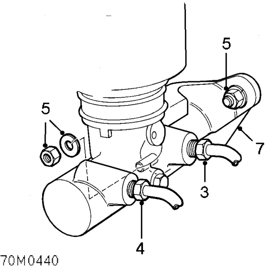 Brake master cylinder – Position cloth under master cylinder to absorb fluid spillage.