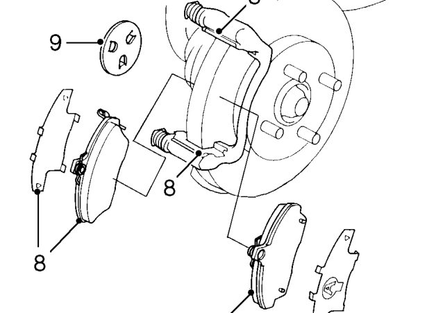 Front brake caliper – Remove caliper housing from carrier.