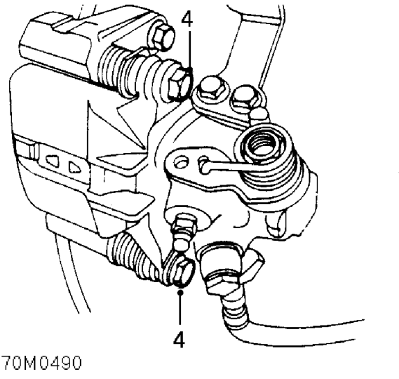 Rear brake pads – Remove 2 bolts securing caliper shield and remove shield.