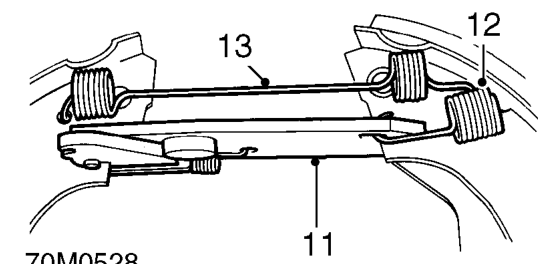 Fit an elastic band around wheel cylinder to retain pistons. Do not carry out further dism