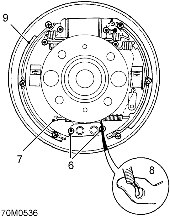 Rear wheel cylinder – Depress brake shoe hold down clips and turn to release. Remove 2 clips and 2 retaining pin