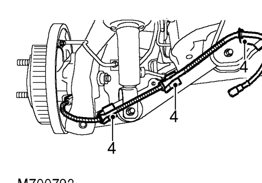 Abs rear wheel sensor and harness - drum brake – Release sensor multiplug from body clip and disconnect multiplug.