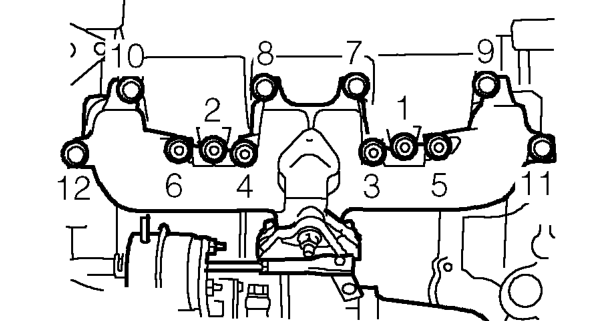Fit nuts, bolts and washers securing manifold to cylinder head.