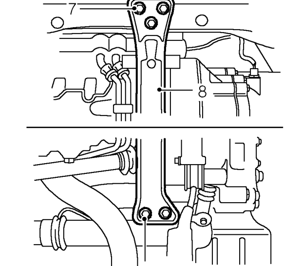 Sump gasket – Remove engine lower steady bar and bracket.