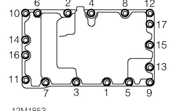 Apply a 1 mm bead of sealant from kit to joint line of crankshaft rear oil seal housing, m