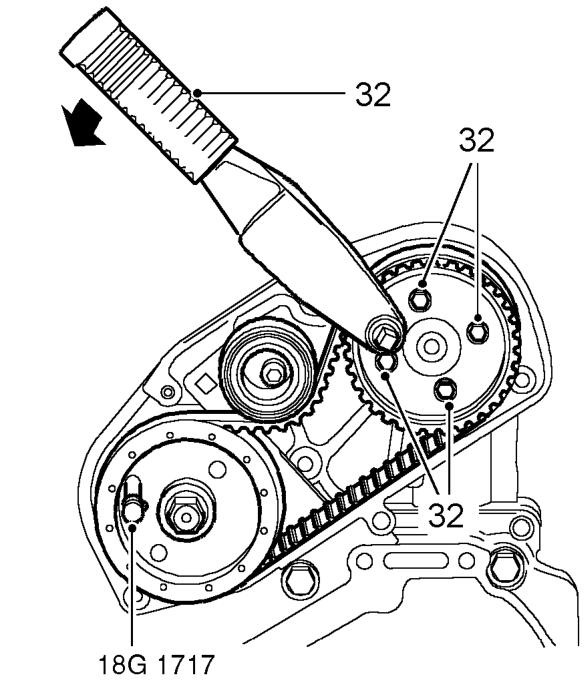 Using a torque wrench fitted to tensioner backplate, apply a clockwise (viewed from rear o