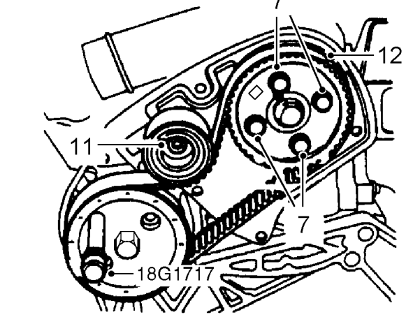 Fuel injection pump timing belt – Check that camshaft gear timing mark is aligned with mark on back cover.