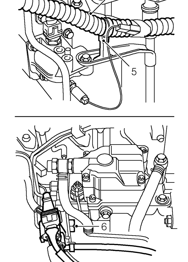 Thermostat – Loosen clip and disconnect hose from turbocharger outlet pipe for access to engine harness