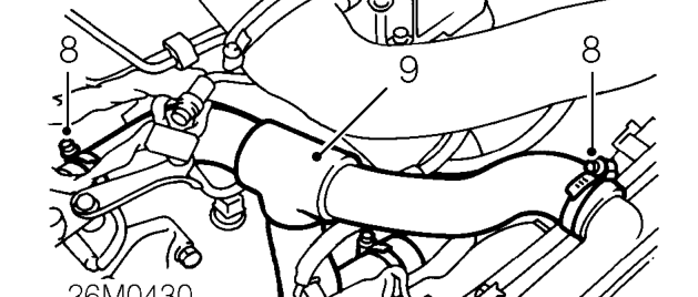 Thermostat – Lift engine harness onto plenum for access to hoses.