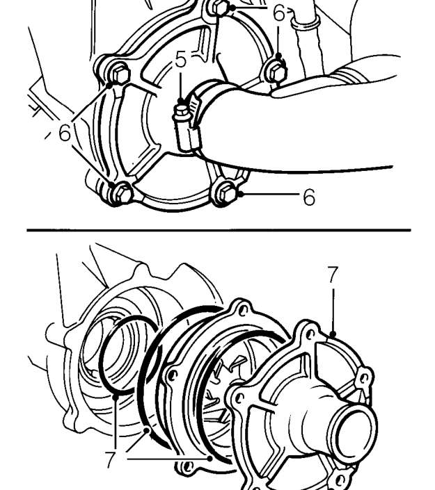 Coolant pump – Remove top hose from engine.