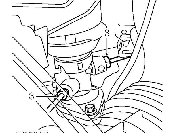 Power steering rack - 2.0 and 2.3 – Position container beneath PAS rack to collect fluid.