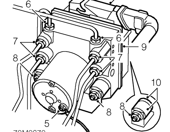 Abs hydraulic modulator - 2.0 and 2.3 – Position cloth under modulator to absorb fluid spillage.