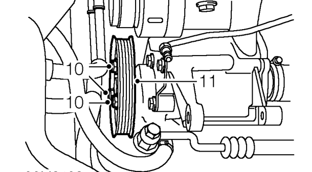 Warning: support on safety stands. – Remove bolt securing air conditioning pipe to bonnet locking platform and move pipe aside.