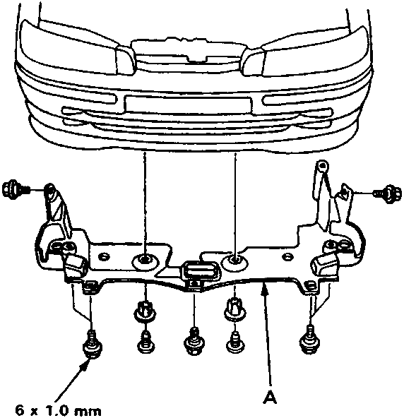 Diagram of engine splash shield with bolts and label A