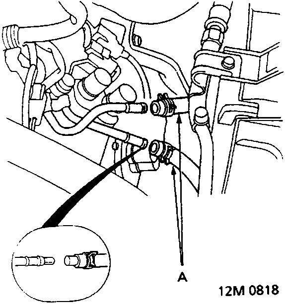 Diagram of automatic gearbox fluid cooler hoses with callout A
