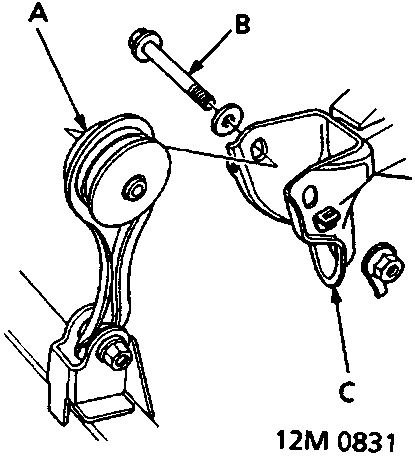 Diagram showing front mount assembly with callouts A, B, and C