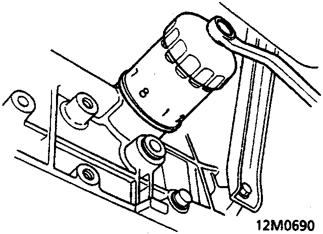 Diagram showing an oil filter being tightened with a wrench tool.