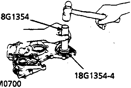 Diagram showing a hand using a hammer and special tool 18G1354-4 to install an oil seal on a pump. Figure number 12M0700.