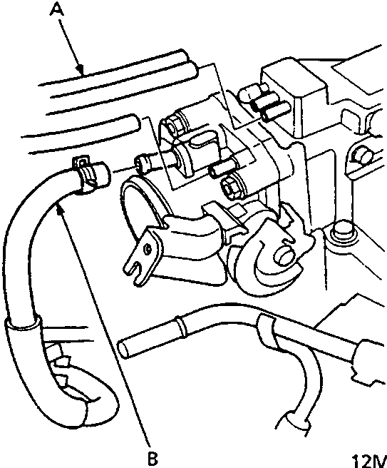 Diagram showing emission control vacuum tubes and EVAP hose connections