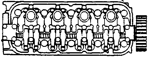 Diagram showing the separation of the cylinder head from the block using a flat blade screwdriver, indicated by arrows