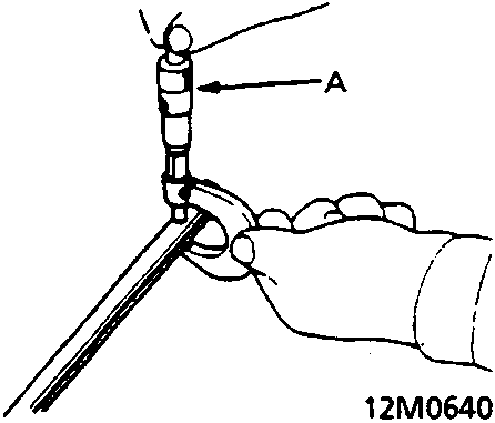 Diagram showing a hand using a micrometer to measure the diameter of a rocker shaft