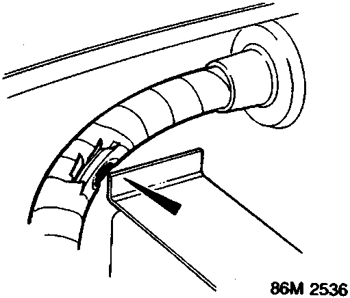 Diagram showing a wiring harness chafed against a body panel edge exposing internal strands