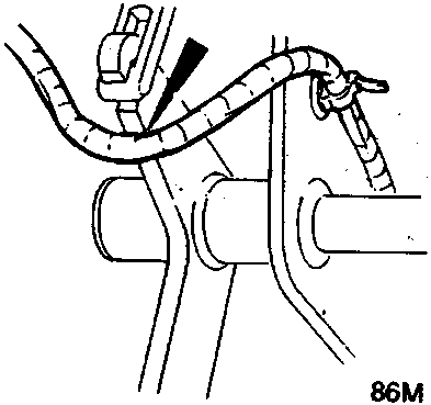 Diagram of a wiring harness incorrectly routed and pinched against a metal component