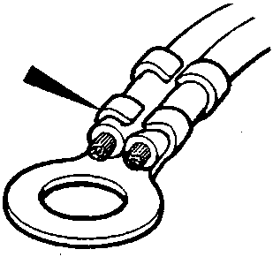 Diagram showing a wiring terminal with wire insulation incorrectly crimped under the metal crimp sleeve