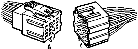 Two electrical connectors showing terminals inside housings with water droplets