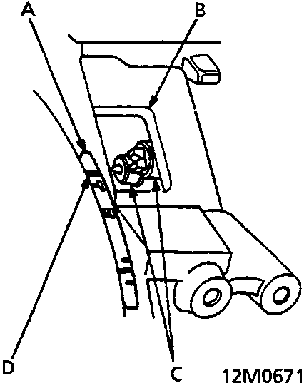 Diagram showing drive plate alignment marks viewed through an inspection hole on the engine block.