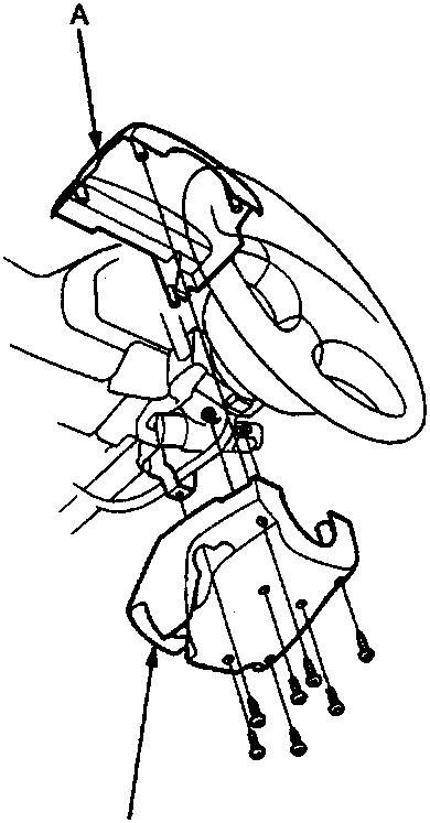 Diagram of steering column covers showing upper cover A and lower cover B