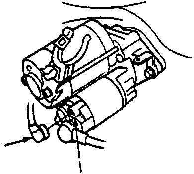 Diagram showing solenoid terminal and BLK/WHT wire on starter motor