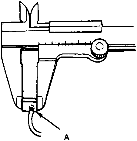 Diagram of a caliper measuring the length of a starter motor brush, labeled A