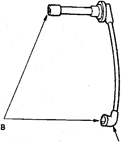 Diagram of an ignition wire with callouts A and B indicating the terminals