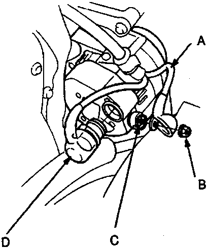 Diagram showing alternator connections with callouts A, B, C, D