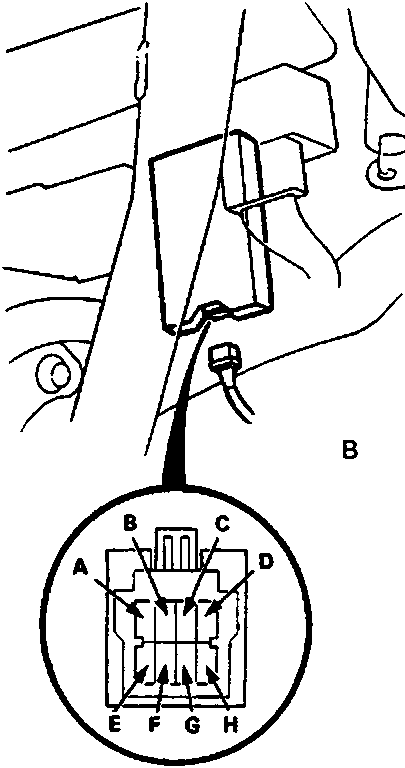 Diagram showing the radiator fan control module and its 8-pin connector