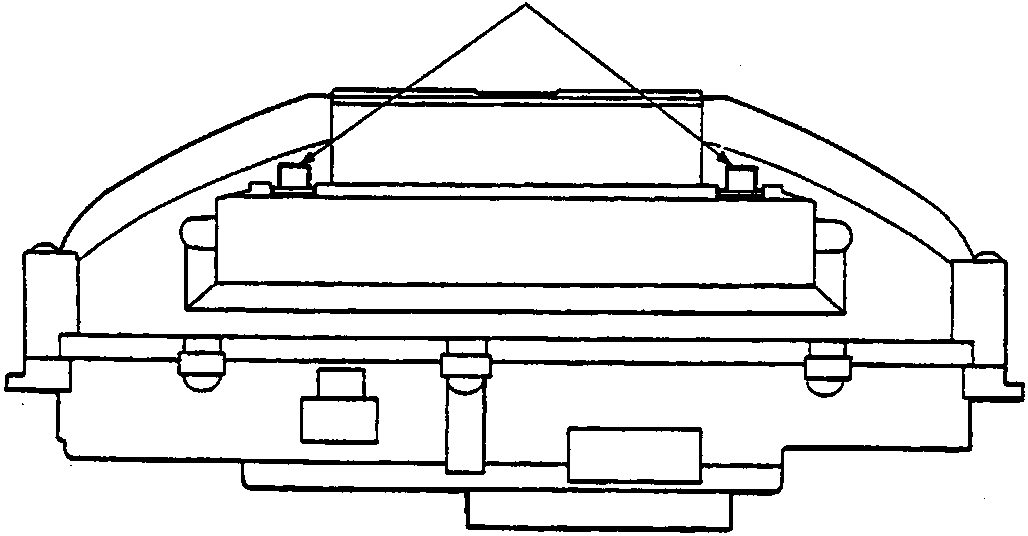 Top-down technical line drawing of a headlight assembly showing the top cover and mounting points, with callout letter A pointing to the upper central area.