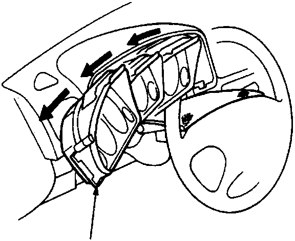 Diagram of instrument cluster area showing gauge assembly being removed with arrows indicating direction and callout label A