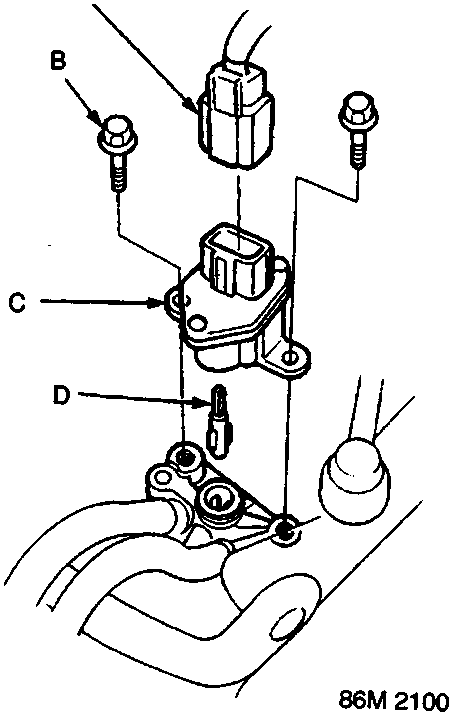 Exploded view of the vehicle speed sensor assembly showing the connector, mounting bolts, sensor unit, and drive link.