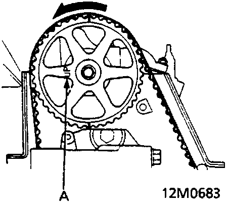 Diagram of camshaft pulley with timing mark aligned at top