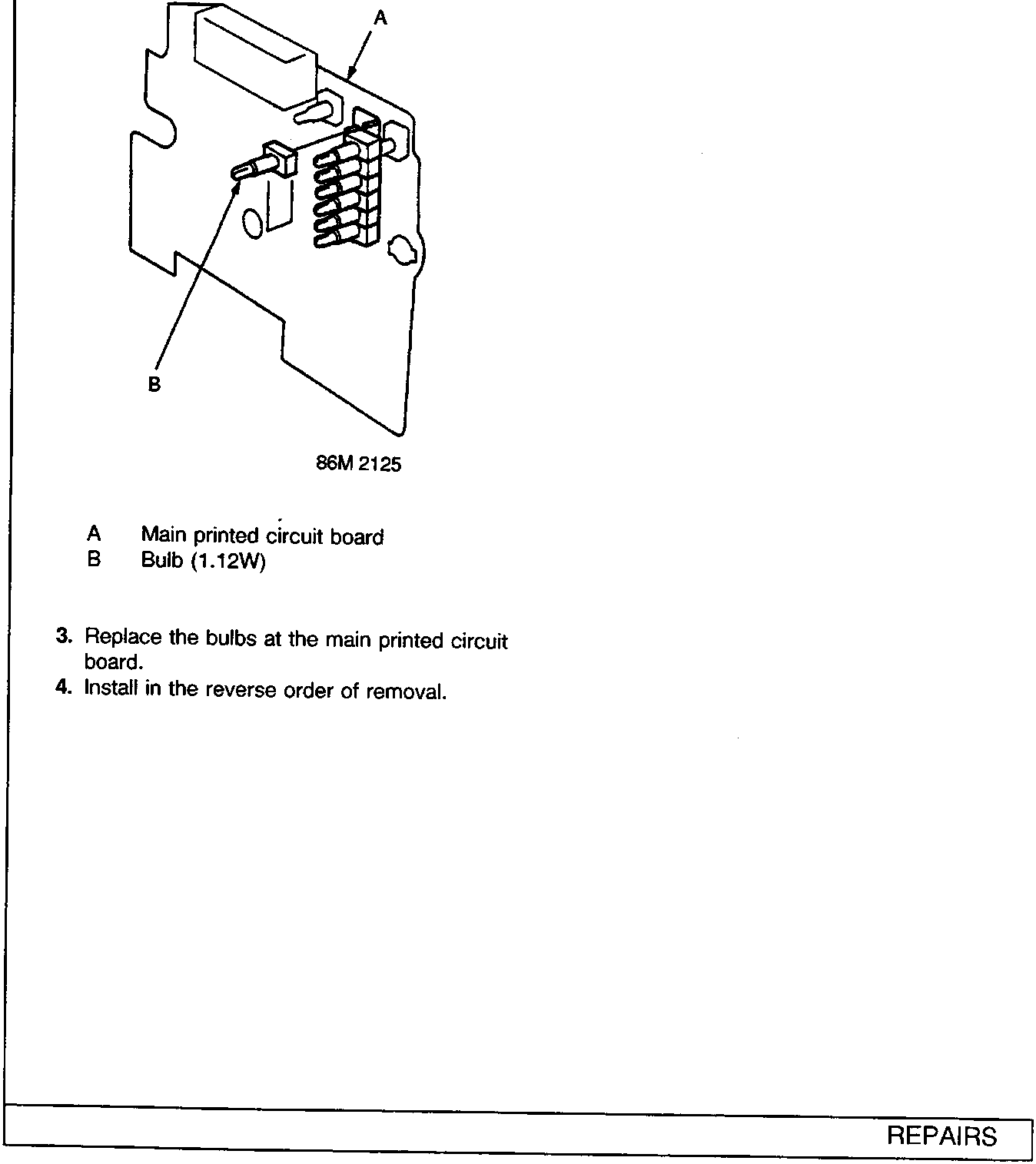 Diagram of gauge assembly showing main printed circuit board and bulb locations