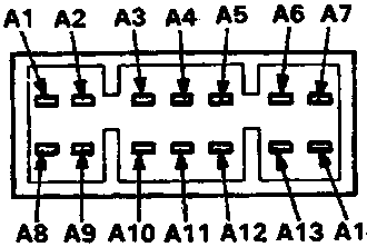 Diagram A showing a 14-pin connector view from the terminal side with pins labeled A1 through A14. Diagram B shows the corresponding wire side view with callout letters C, D, E, F, G, H, I, J.